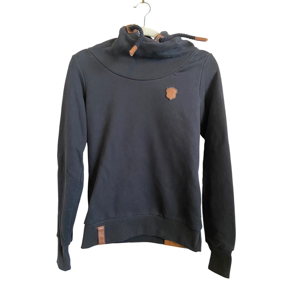 Naketano Brave New Word Black Shawl Collar Rope Drawstring Hoodie Small
